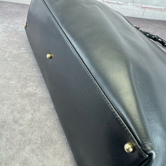 Gucci Bamboo Black Leather Top Handle Vintage Handbag - Picture 8 of 13